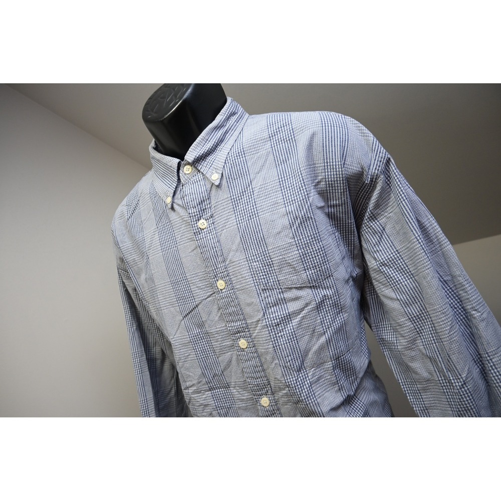 J. Crew Button Down Shirt Mens XL Blue White Micro Check Striped Cotton EUC